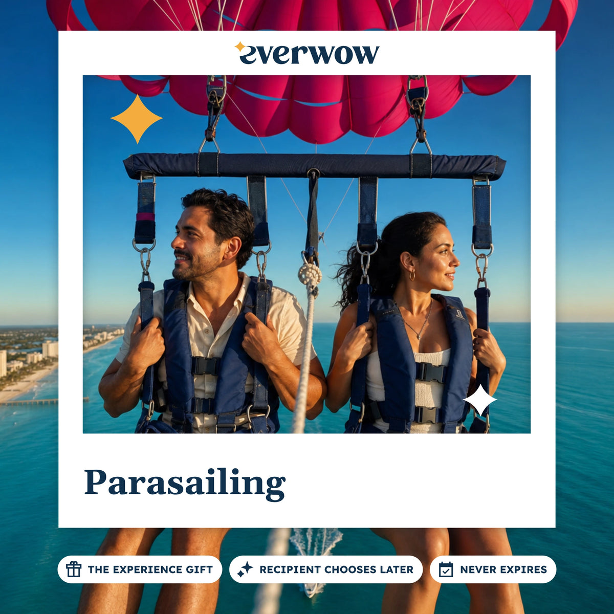 Everwow Parasailing experience gift photo in a frame, couple above the sea
