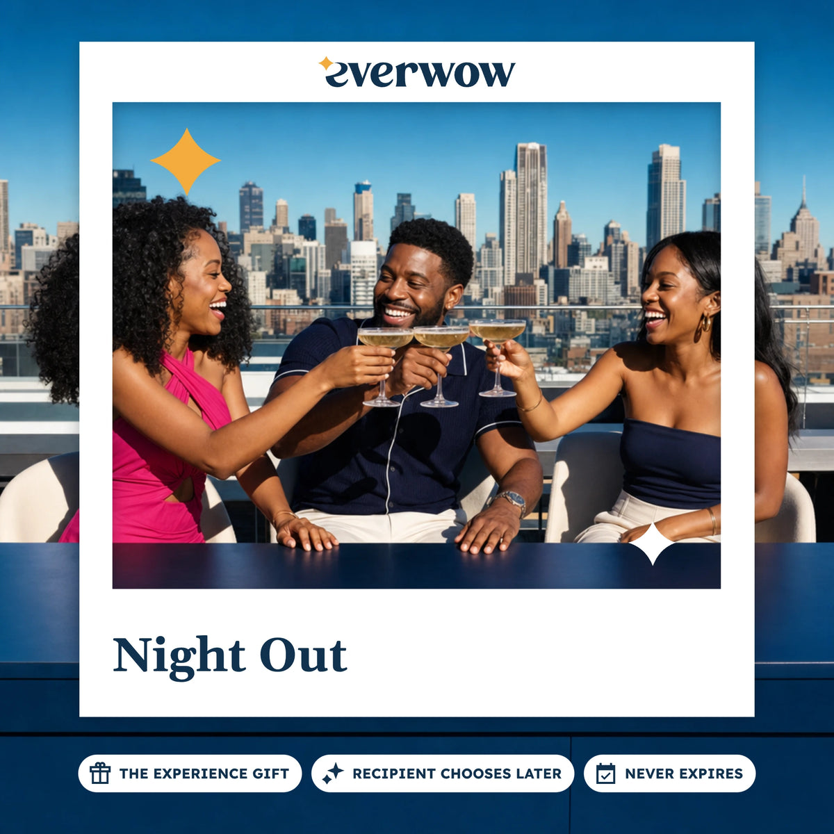 Everwow Night Out experience gift photo in a frame, rooftop bar toast