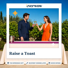 Everwow Raise a Toast experience gift photo in a frame, couple toasting on a terrace