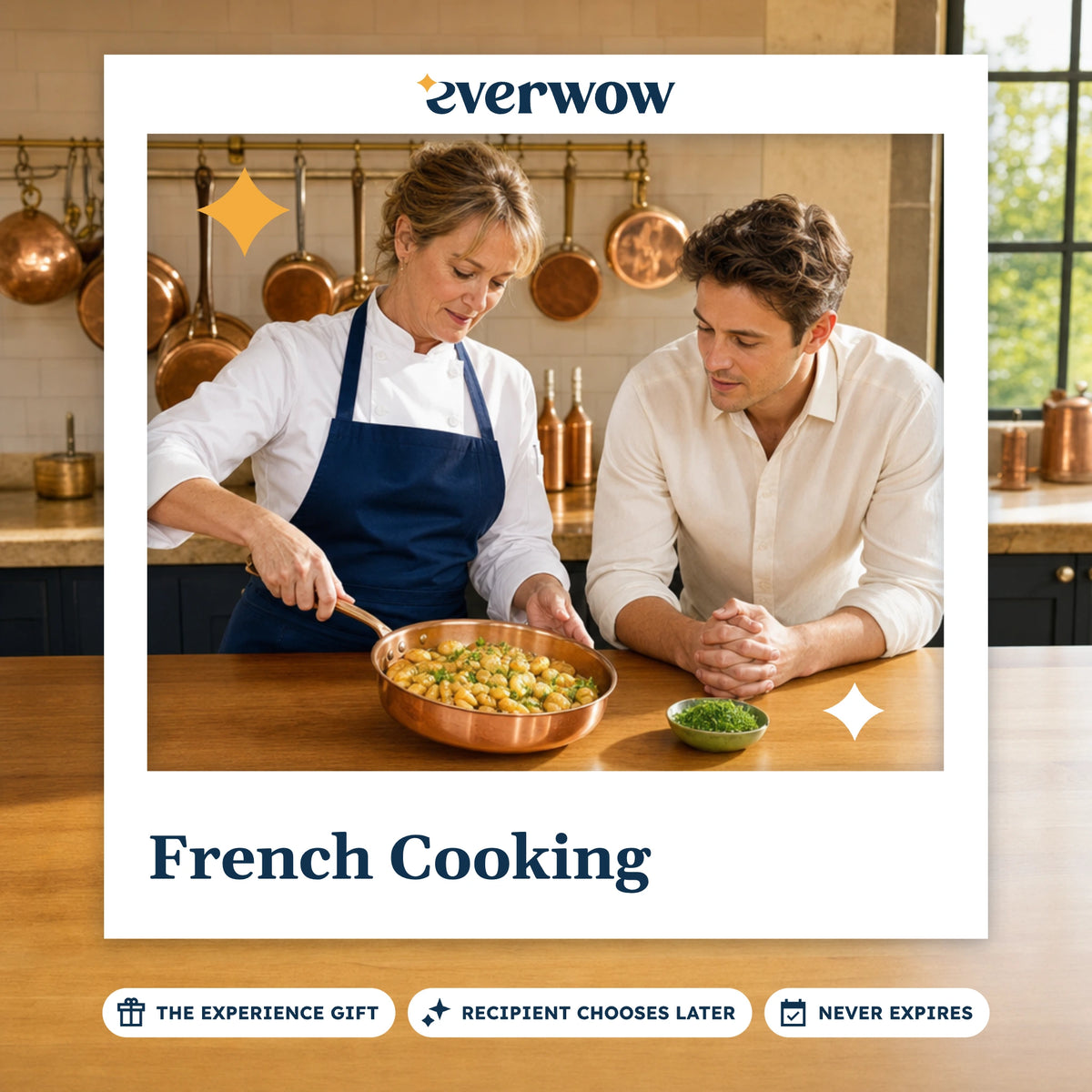Everwow French Cooking experience gift photo in a frame, chef and student at the stove