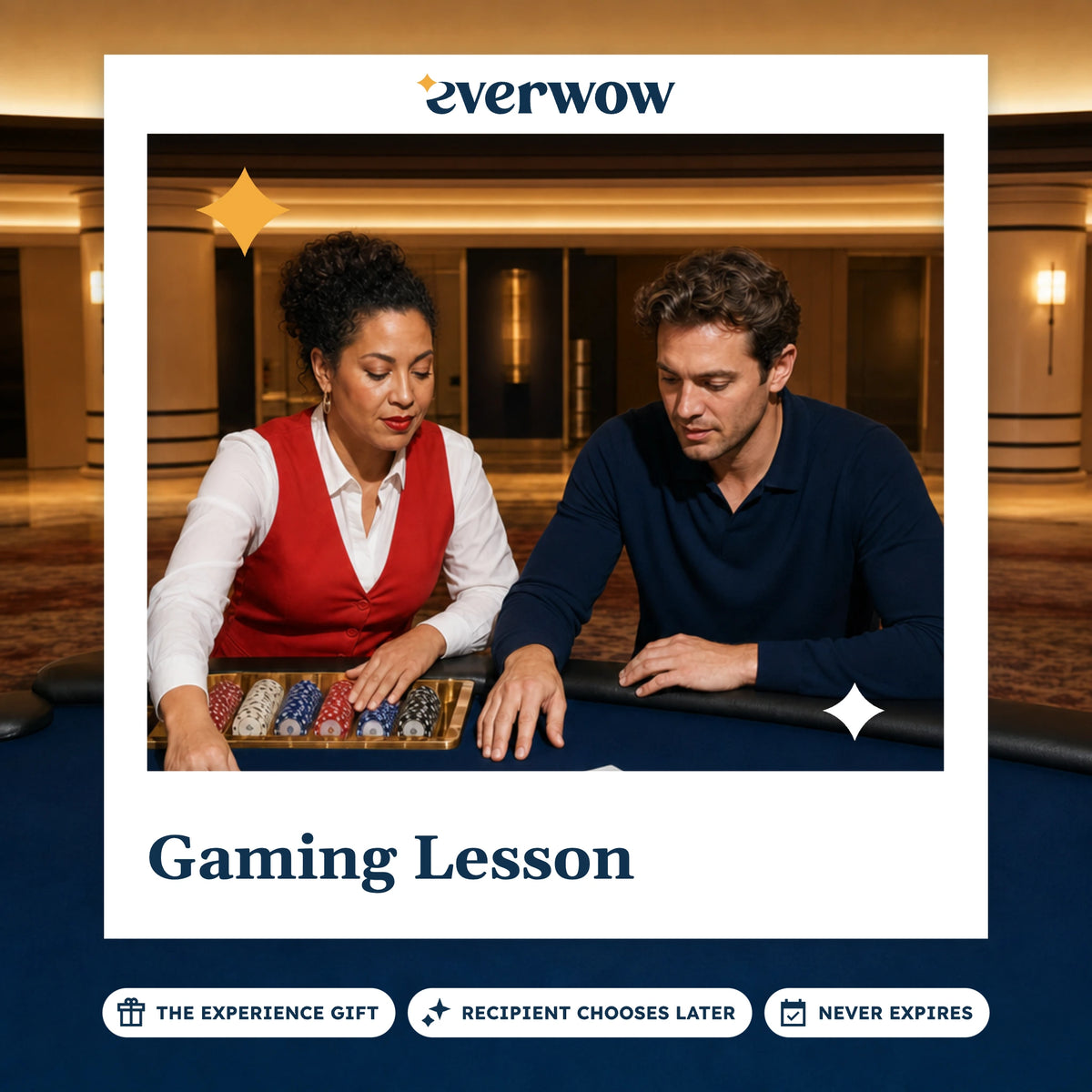 Everwow Gaming Lesson experience gift photo in a frame, card lesson at a casino table