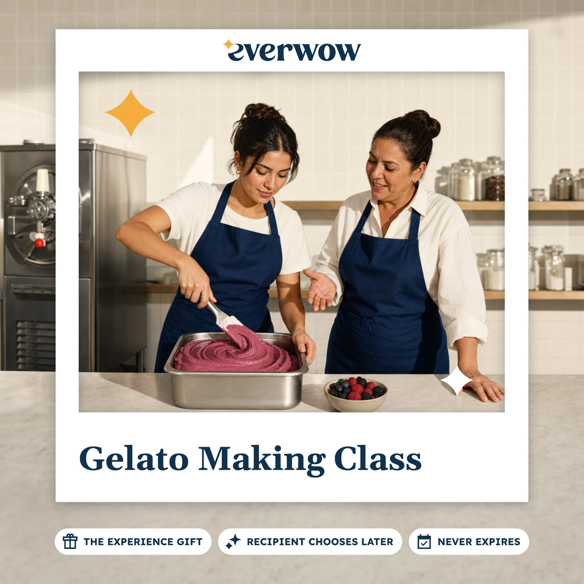 Everwow Gelato Making Class experience gift photo in a frame, folding gelato in a tub