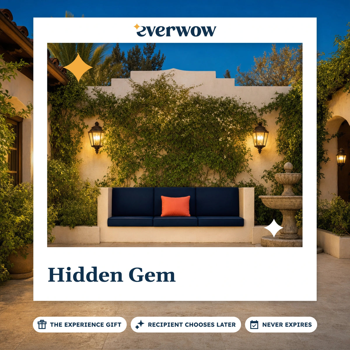 Everwow Hidden Gem experience gift photo in a frame, lantern-lit hotel courtyard