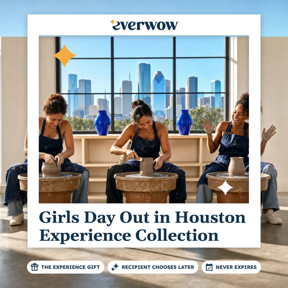 Everwow Girls Day Out in Houston Experience Collection experience gift photo in a frame, friends at pottery wheels