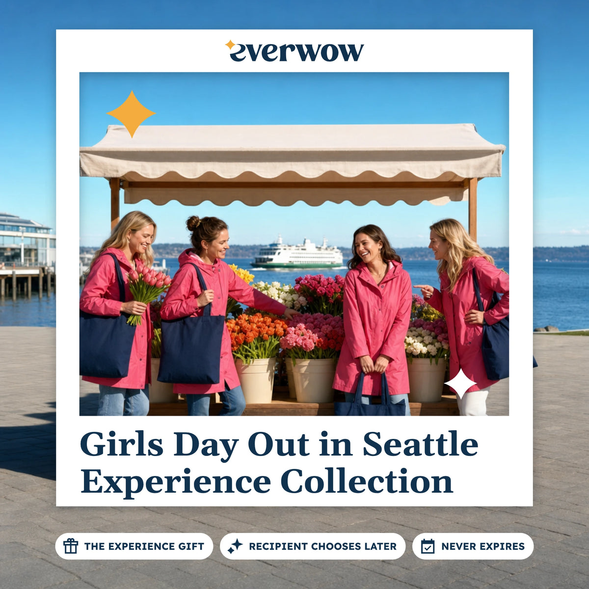 Everwow Girls Day Out in Seattle Experience Collection experience gift photo in a frame, flower stall at the market