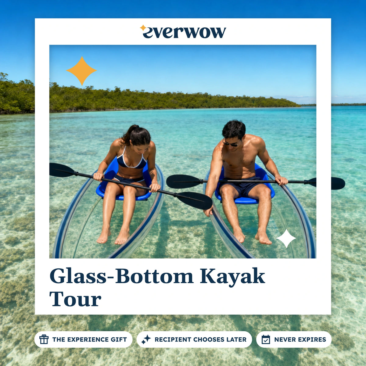 Everwow Glass-Bottom Kayak Tour experience gift photo in a frame, clear kayaks over a reef