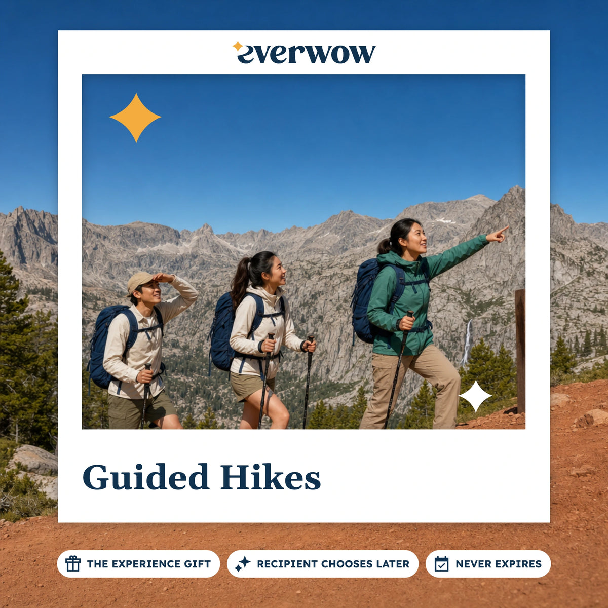 Everwow Guided Hikes experience gift photo in a frame, hikers on a mountain switchback