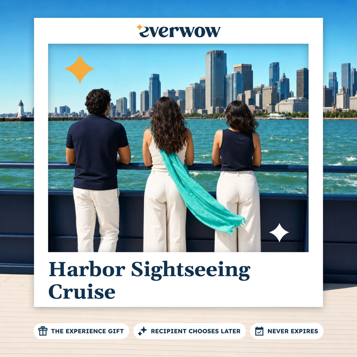 Everwow Harbor Sightseeing Cruise experience gift photo in a frame, friends on a harbor cruise