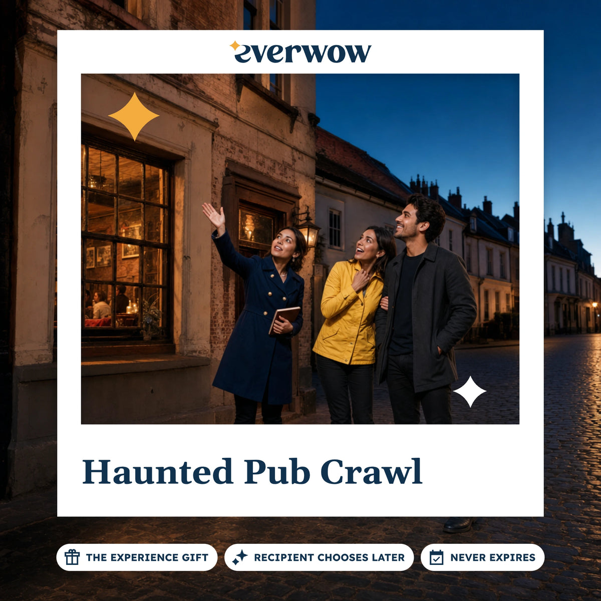 Everwow Haunted Pub Crawl experience gift photo in a frame, ghost stories outside a pub