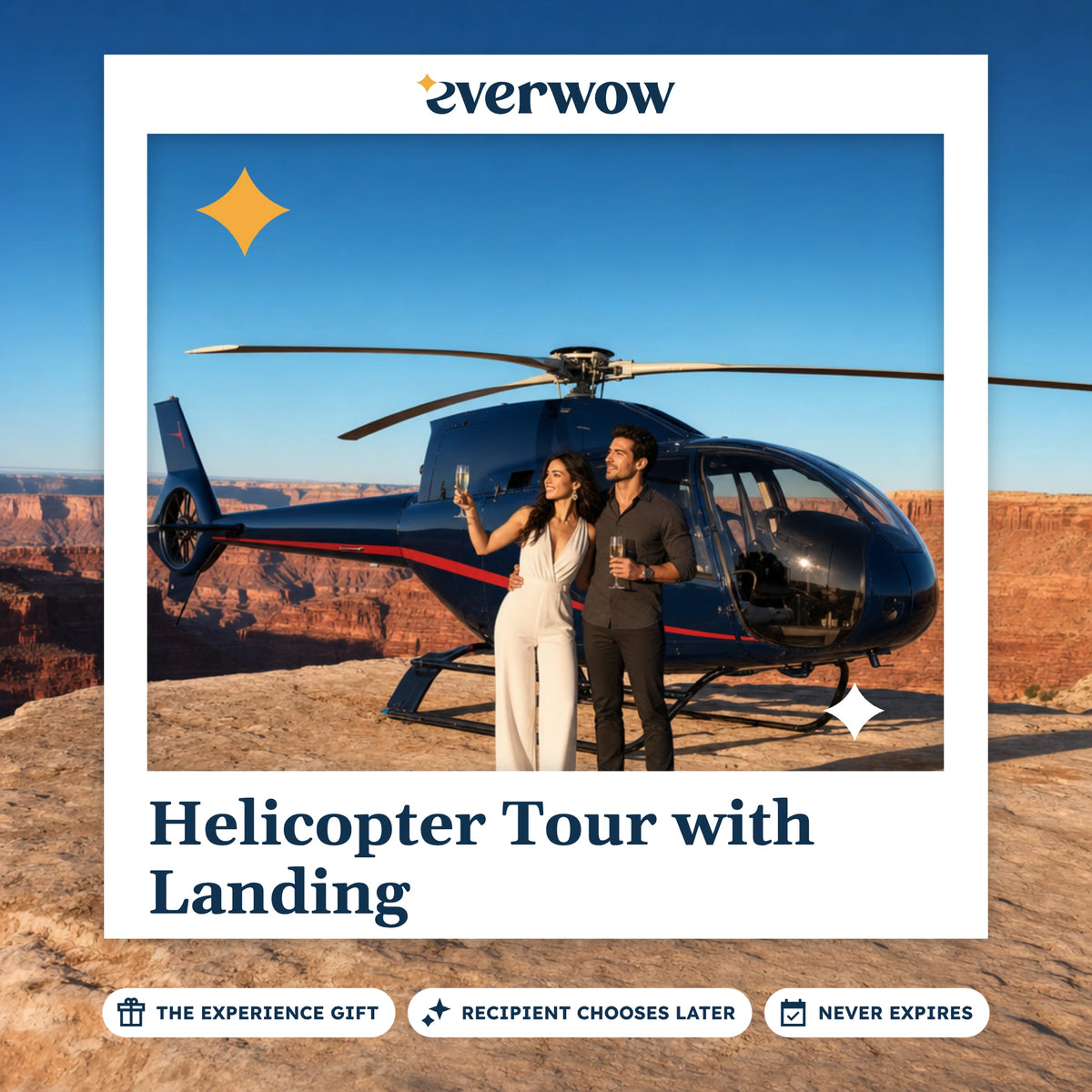 Everwow Helicopter Tour with Landing experience gift photo in a frame, toast on a canyon rim