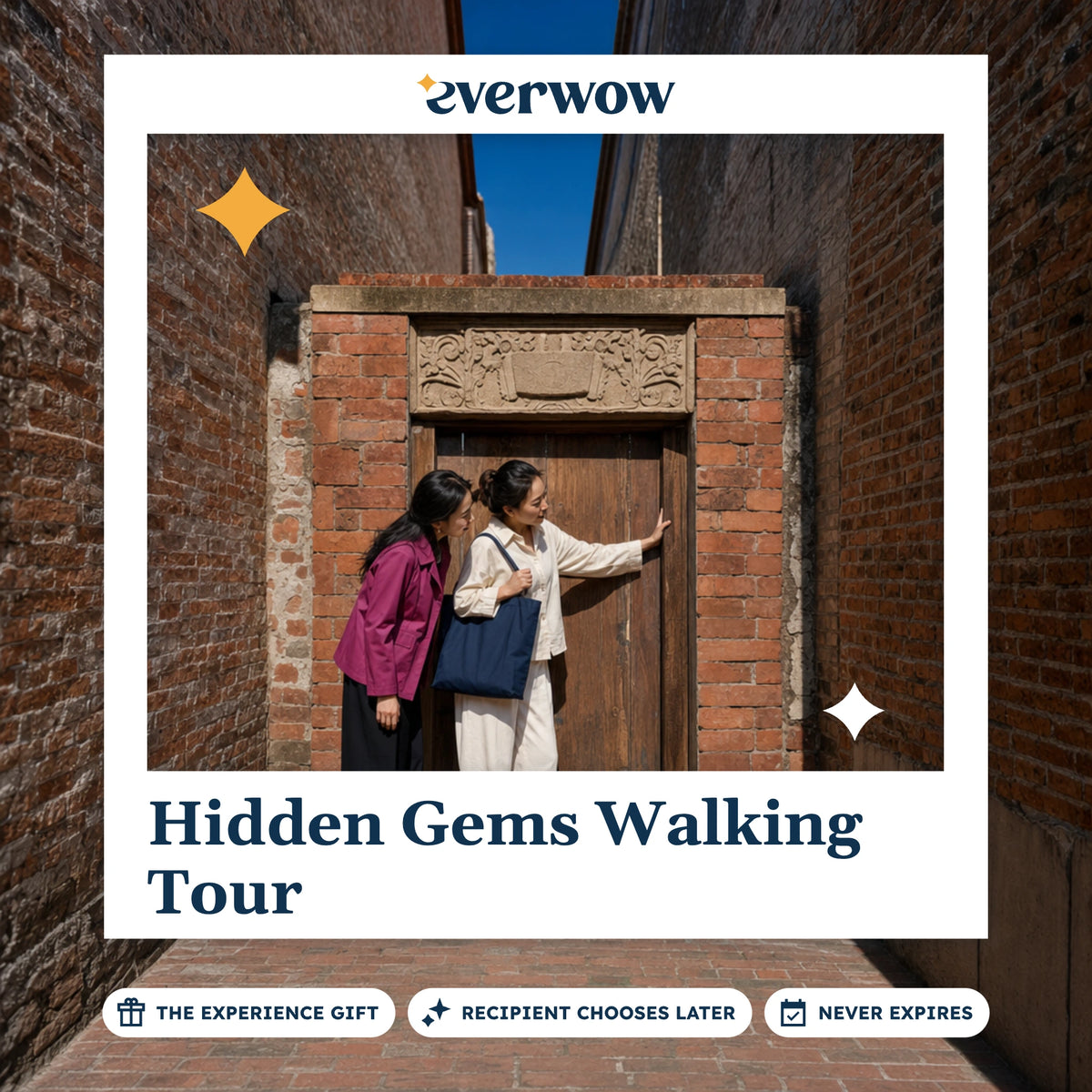 Everwow Hidden Gems Walking Tour experience gift photo in a frame, doorway in a brick alley