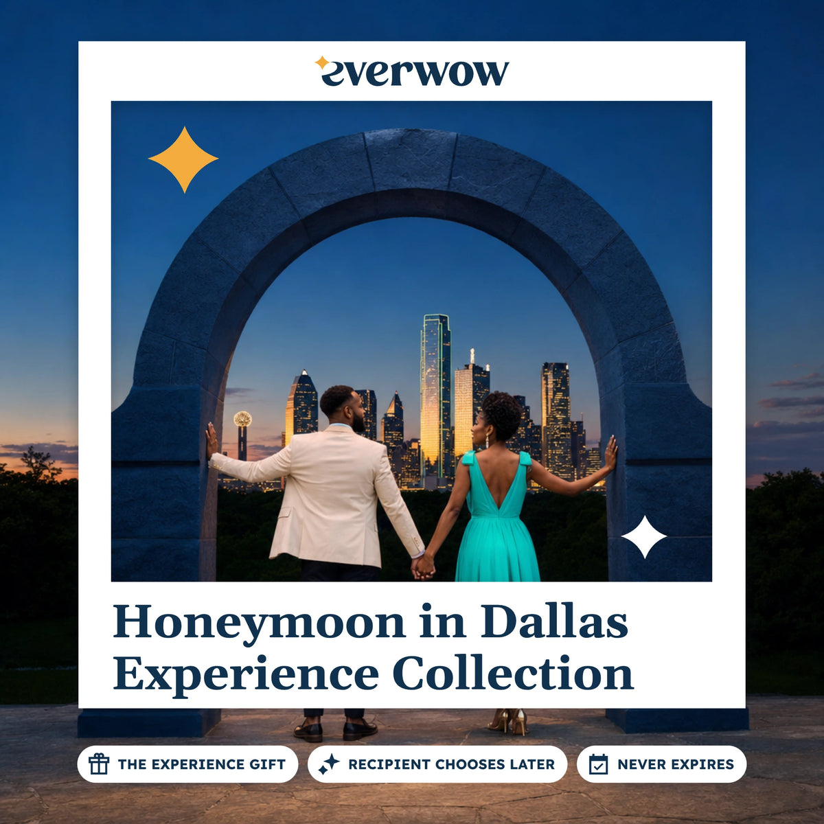 Everwow Honeymoon in Dallas Experience Collection experience gift photo in a frame, couple under a park pavilion