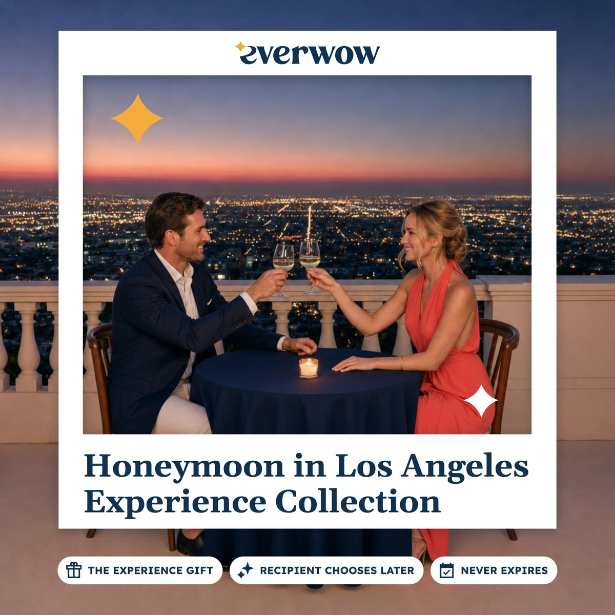 Everwow Honeymoon in Los Angeles Experience Collection experience gift photo in a frame, newlywed rooftop toast