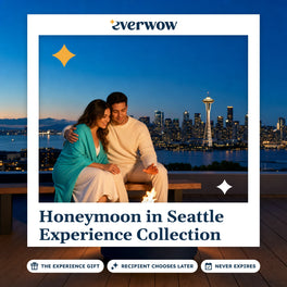 Everwow Honeymoon in Seattle Experience Collection experience gift photo in a frame, rooftop firepit at dusk