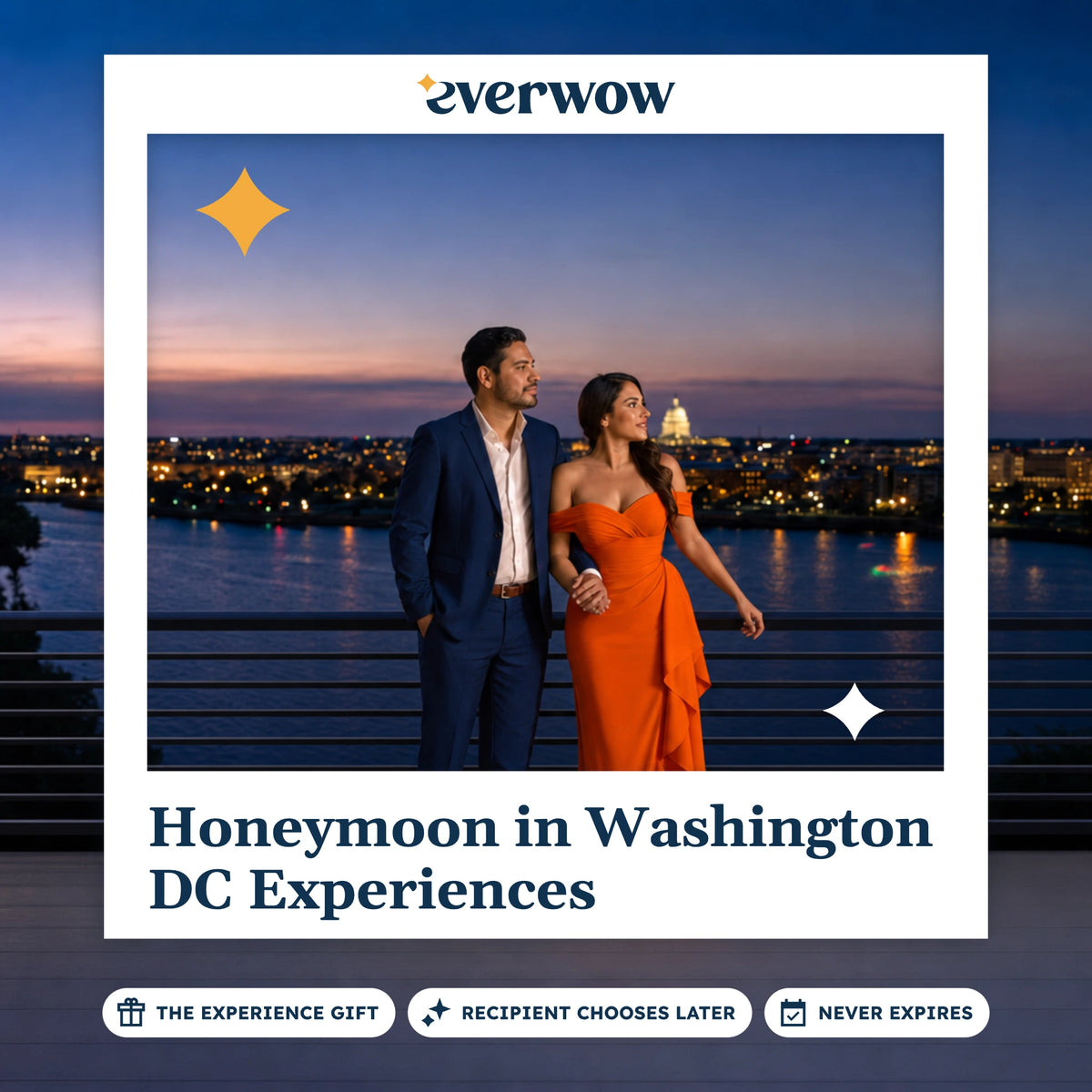 Everwow Honeymoon in Washington DC Experiences experience gift photo in a frame, newlyweds above the Potomac