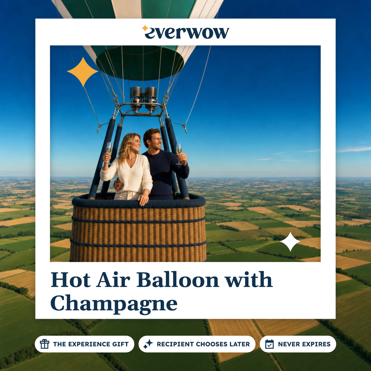 Everwow Hot Air Balloon with Champagne experience gift photo in a frame, champagne toast aloft