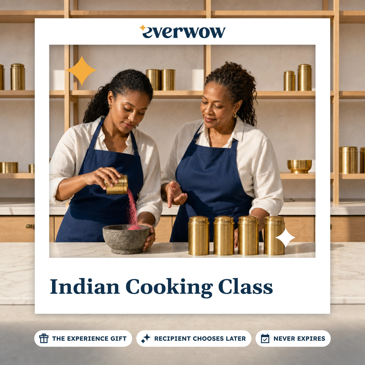 Everwow Indian Cooking Class experience gift photo in a frame, spices at the studio counter