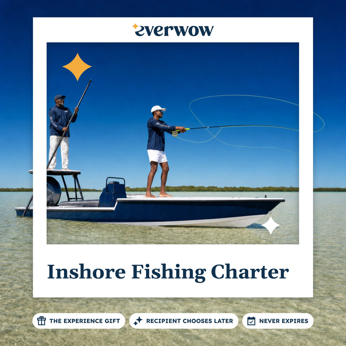Everwow Inshore Fishing Charter experience gift photo in a frame, casting from a flats skiff