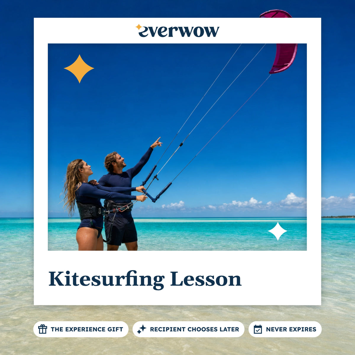 Everwow Kitesurfing Lesson experience gift photo in a frame, lesson on a shallow sandbar
