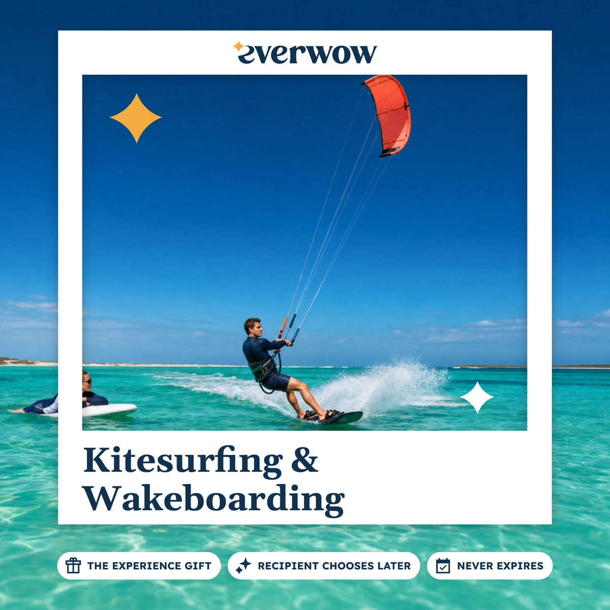 Everwow Kitesurfing & Wakeboarding experience gift photo in a frame, kitesurfer in shallows