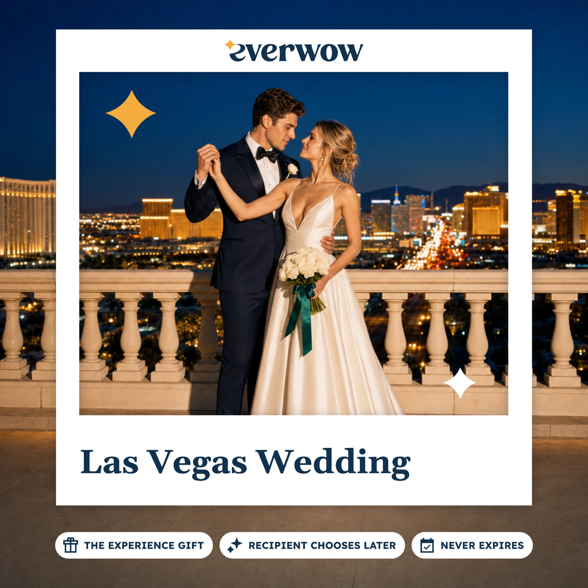 Everwow Las Vegas Wedding experience gift photo in a frame, newlyweds above the Strip