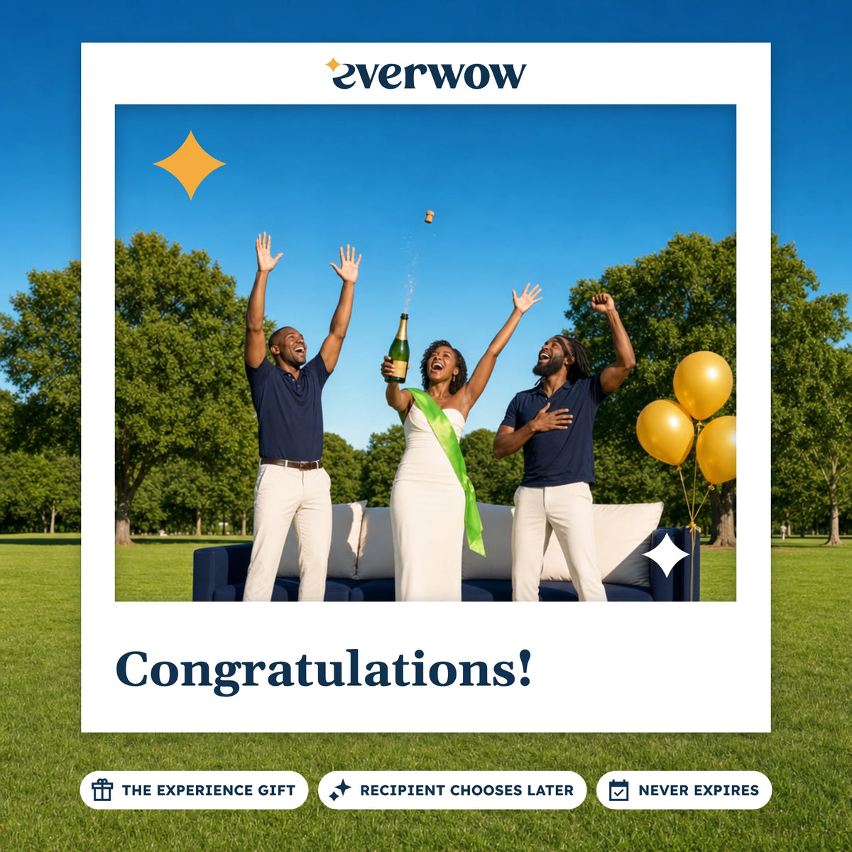 Everwow Congratulations! experience gift photo in a frame, champagne pop in the park