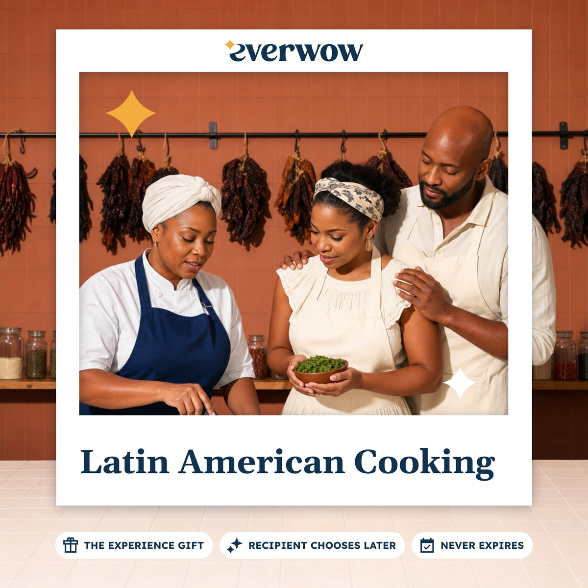 Everwow Latin American Cooking experience gift photo in a frame, grinding salsa in a molcajete