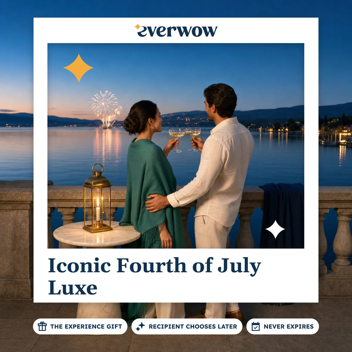 Everwow Iconic Fourth of July Luxe experience gift photo in a frame, terrace fireworks toast