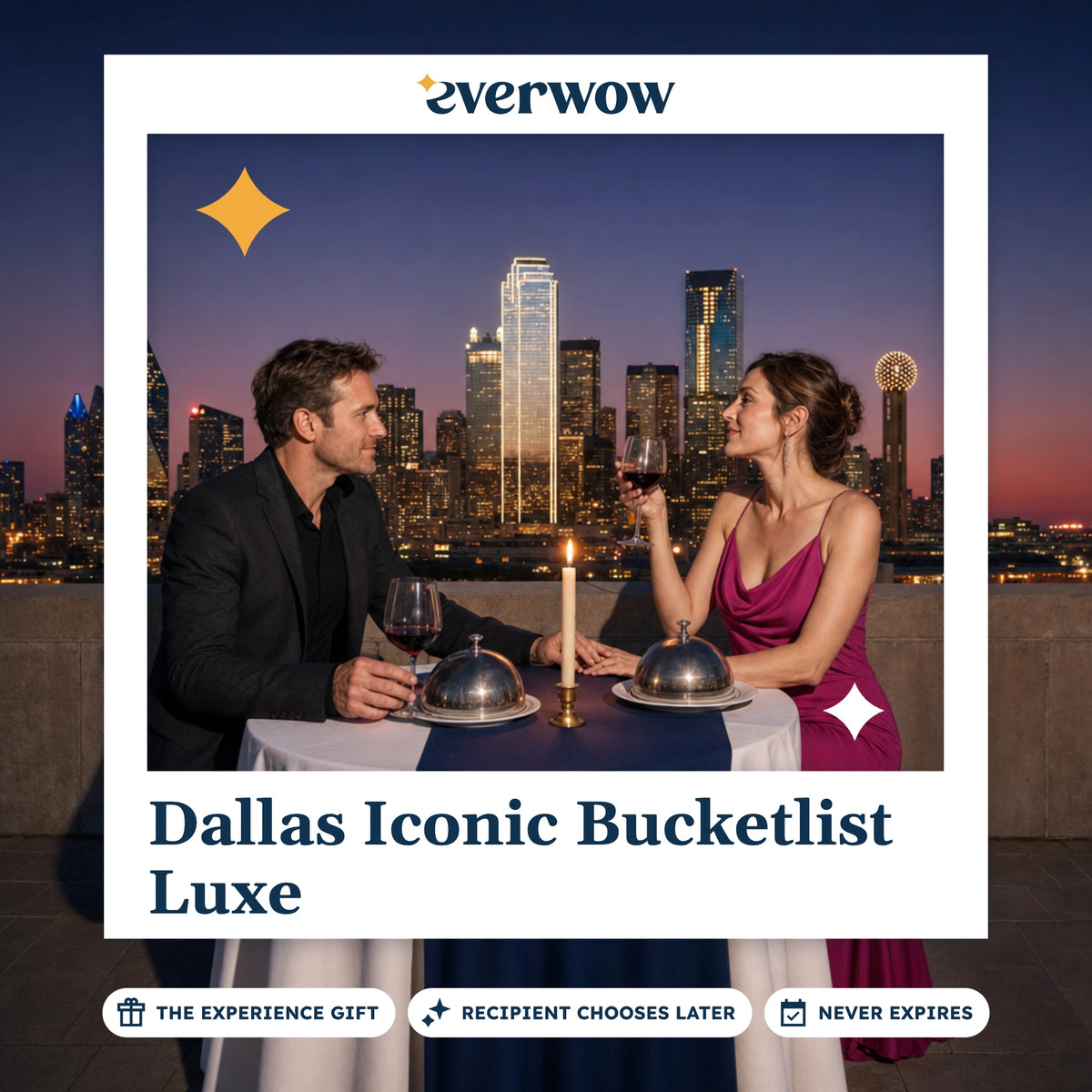 Everwow Dallas Iconic Bucketlist Luxe experience gift photo in a frame, rooftop dinner at dusk