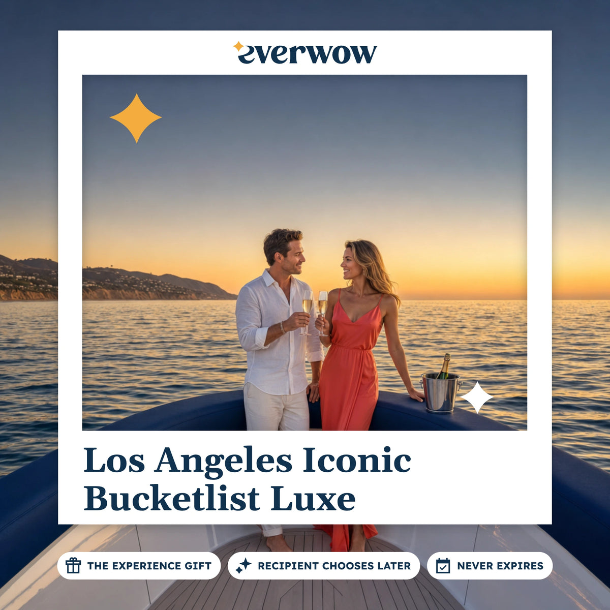 Everwow Los Angeles Iconic Bucketlist Luxe experience gift photo in a frame, yacht toast at dusk