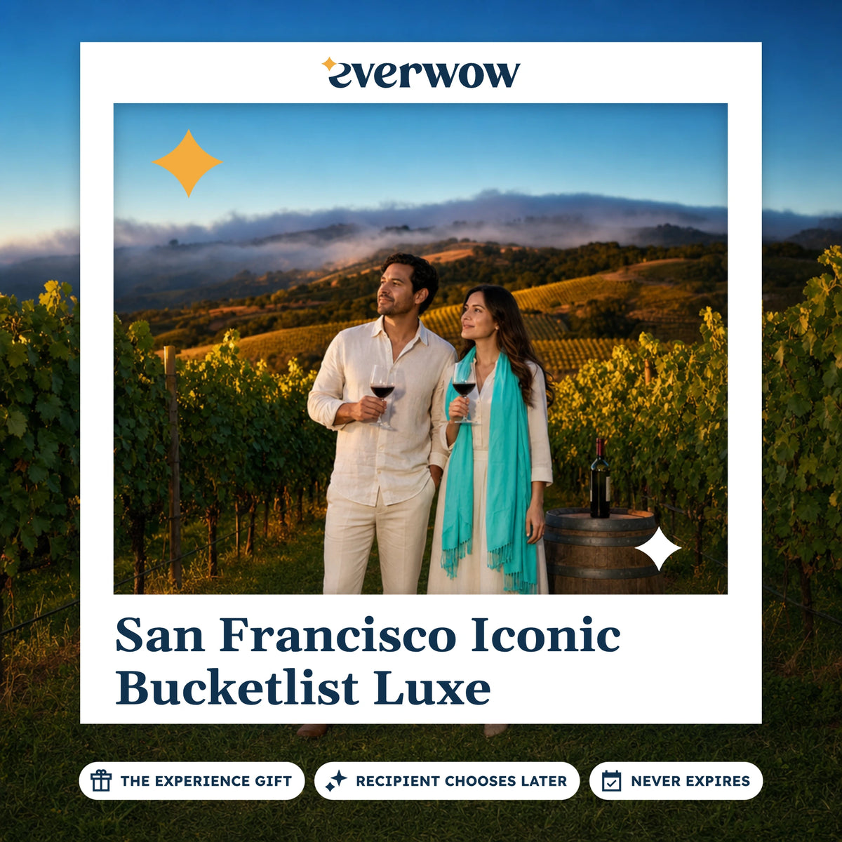 Everwow San Francisco Iconic Bucketlist Luxe experience gift photo in a frame, wine country toast at dusk