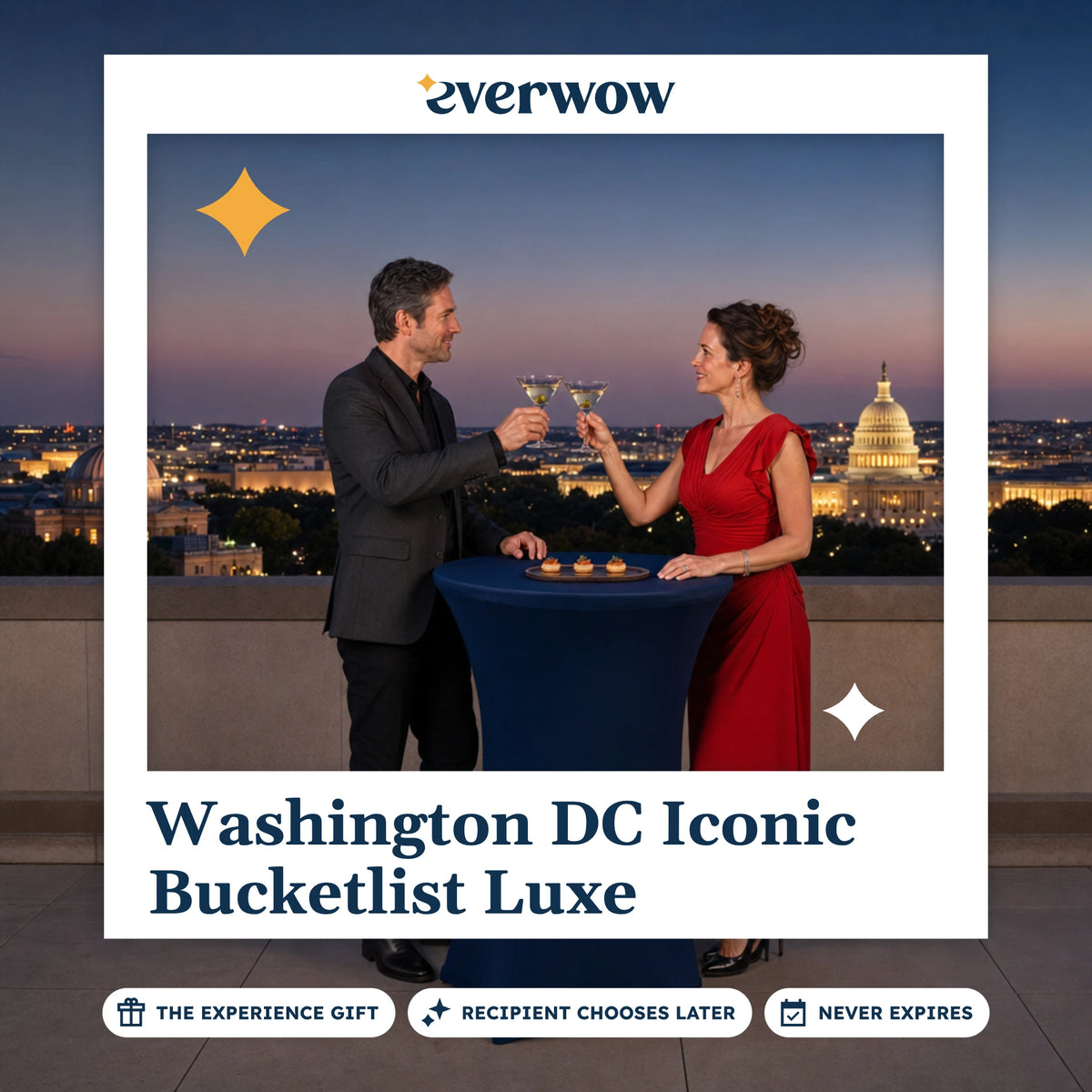 Everwow Washington DC Iconic Bucketlist Luxe experience gift photo in a frame, rooftop cocktails at dusk