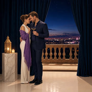 Couple foreheads together on a terrace with city lights at dusk, Iconic Better Together Luxe experience gift