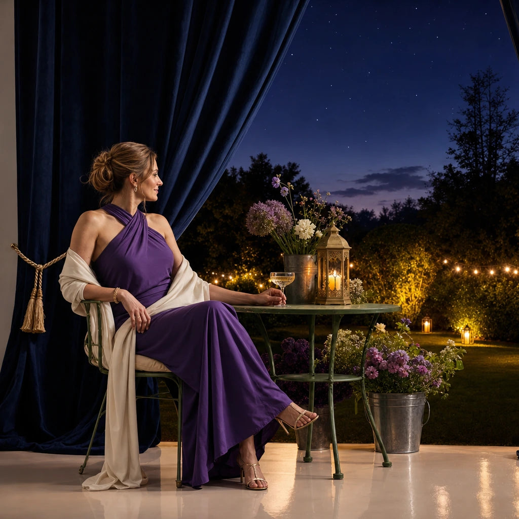Mother and daughter clinking champagne coupes in a dusk garden, Iconic Mom's Choice Luxe experience gift