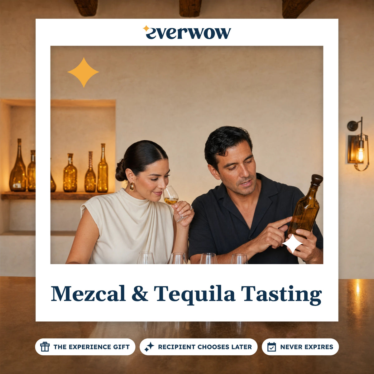 Everwow Mezcal & Tequila Tasting experience gift photo in a frame, couple at a tasting bar