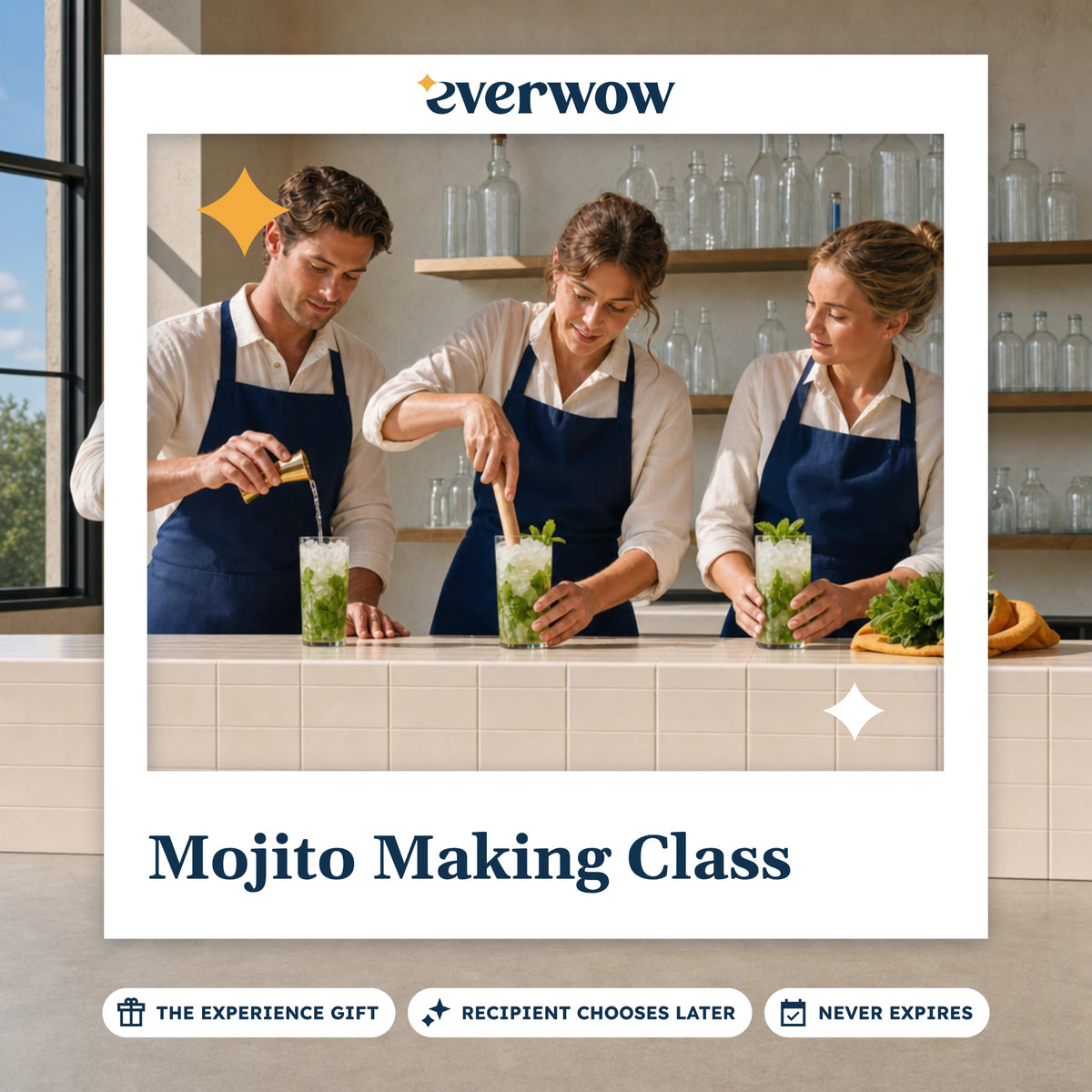 Everwow Mojito Making Class experience gift photo in a frame, mixing mojitos at the bar