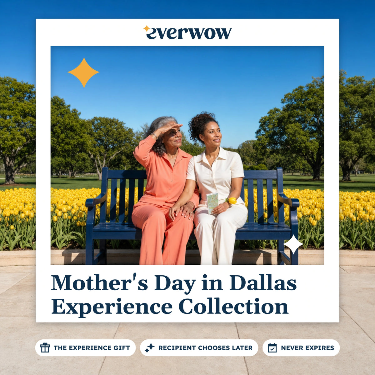 Everwow Mother's Day in Dallas Experience Collection gift photo in a frame, tulip garden bench