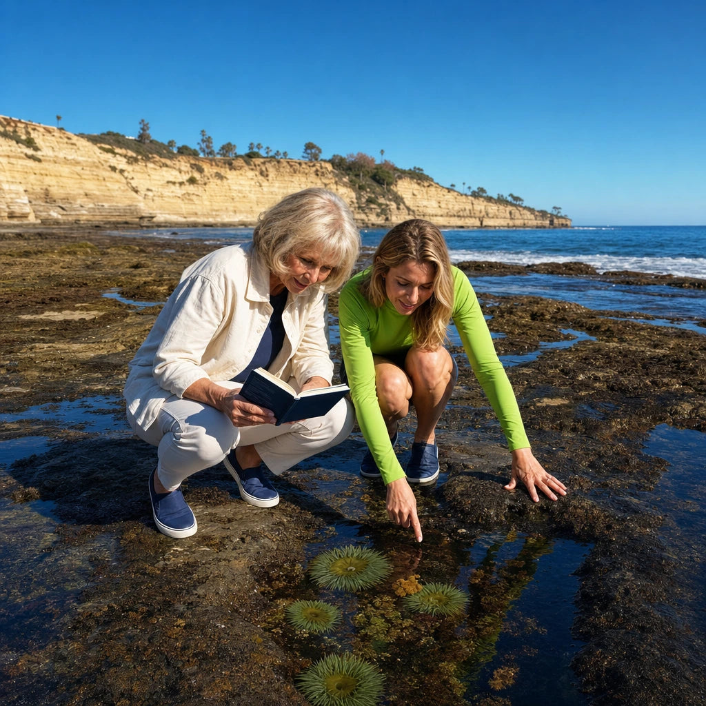 Mother and daughter finding a sea anemone at a tide pool, Mother's Day in San Diego Experience Collection gift