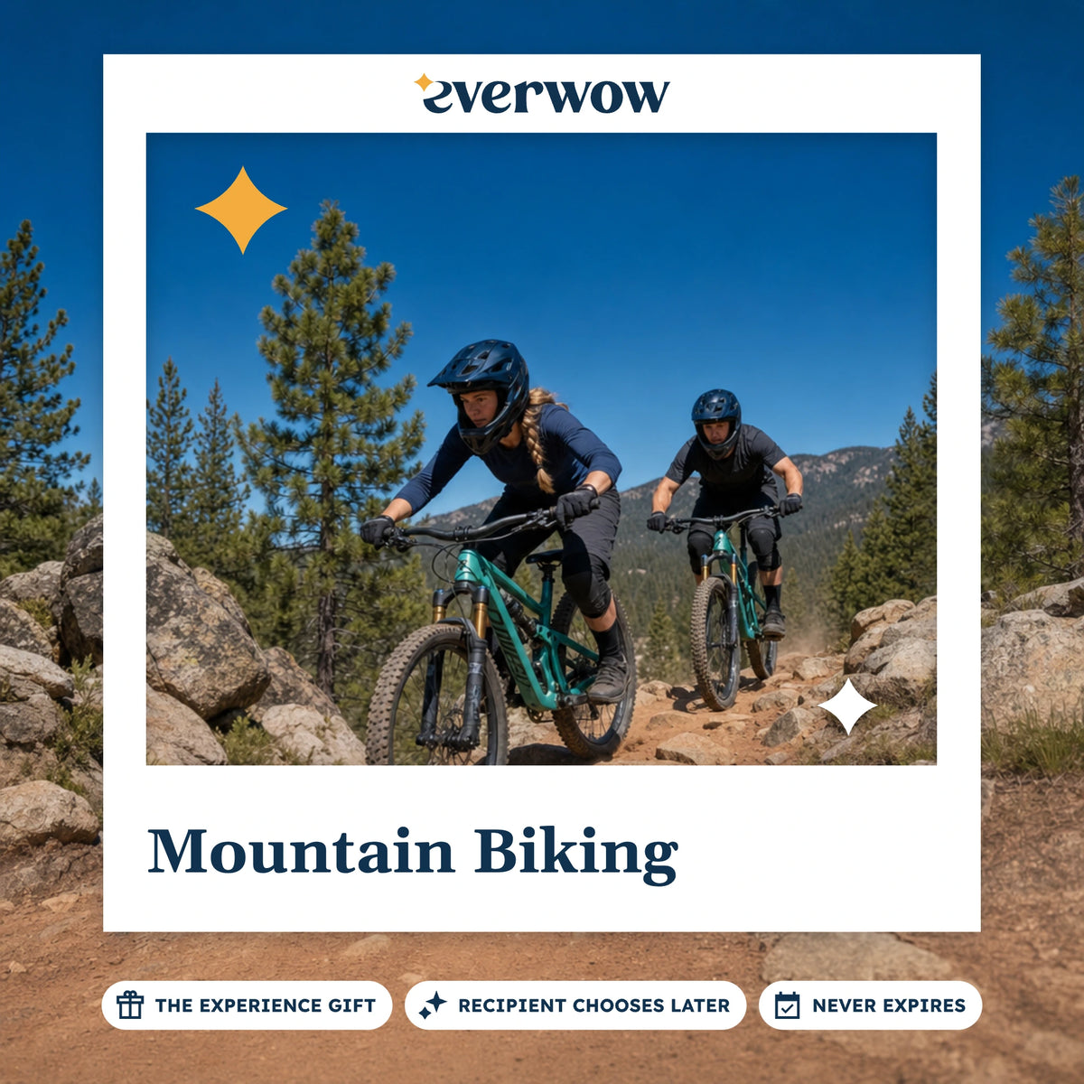 Everwow Mountain Biking experience gift photo in a frame, riders on rocky singletrack