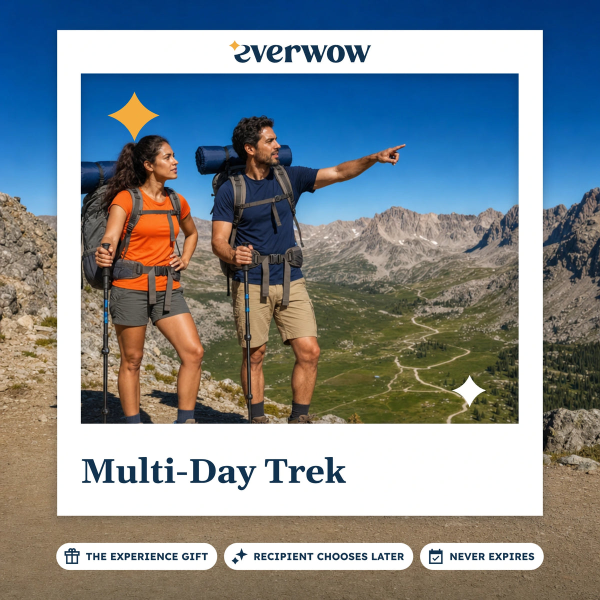 Everwow Multi-Day Trek experience gift photo in a frame, trekkers on an alpine pass