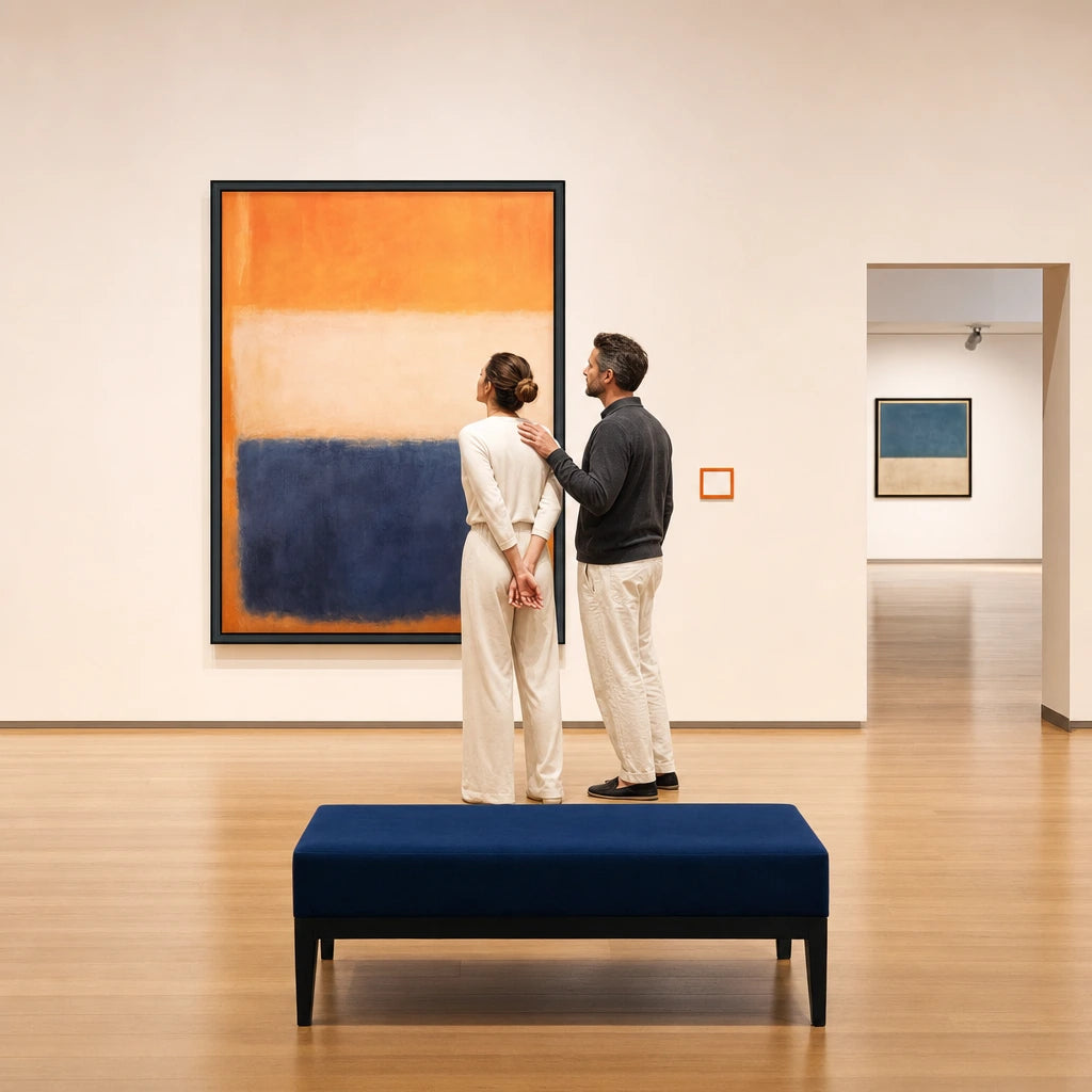 Couple studying a large painting in a quiet gallery, Museums & Exhibits experience gift