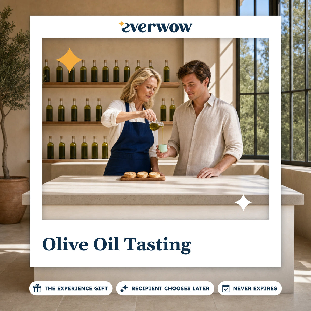 Everwow Olive Oil Tasting experience gift photo in a frame, olive oil poured for tasting