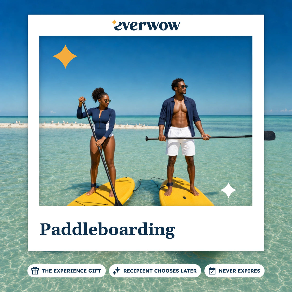 Everwow Paddleboarding experience gift photo in a frame, paddleboards on clear water