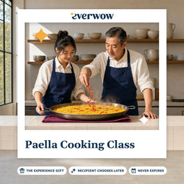 Everwow Paella Cooking Class experience gift photo in a frame, paella pan on the bench