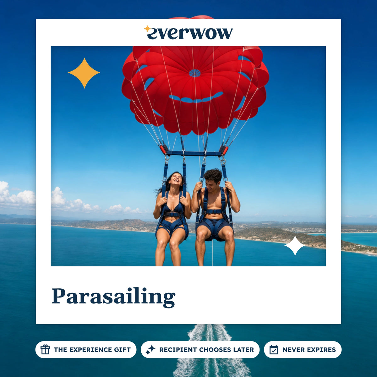 Everwow Parasailing experience gift photo in a frame, couple under a red parasail