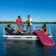 Four friends relaxing on an anchored pontoon deck on a calm lake, Party & Pontoon Boats experience gift