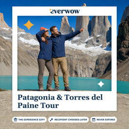 Everwow Patagonia & Torres del Paine Tour experience gift photo in a frame, couple at a glacial lake