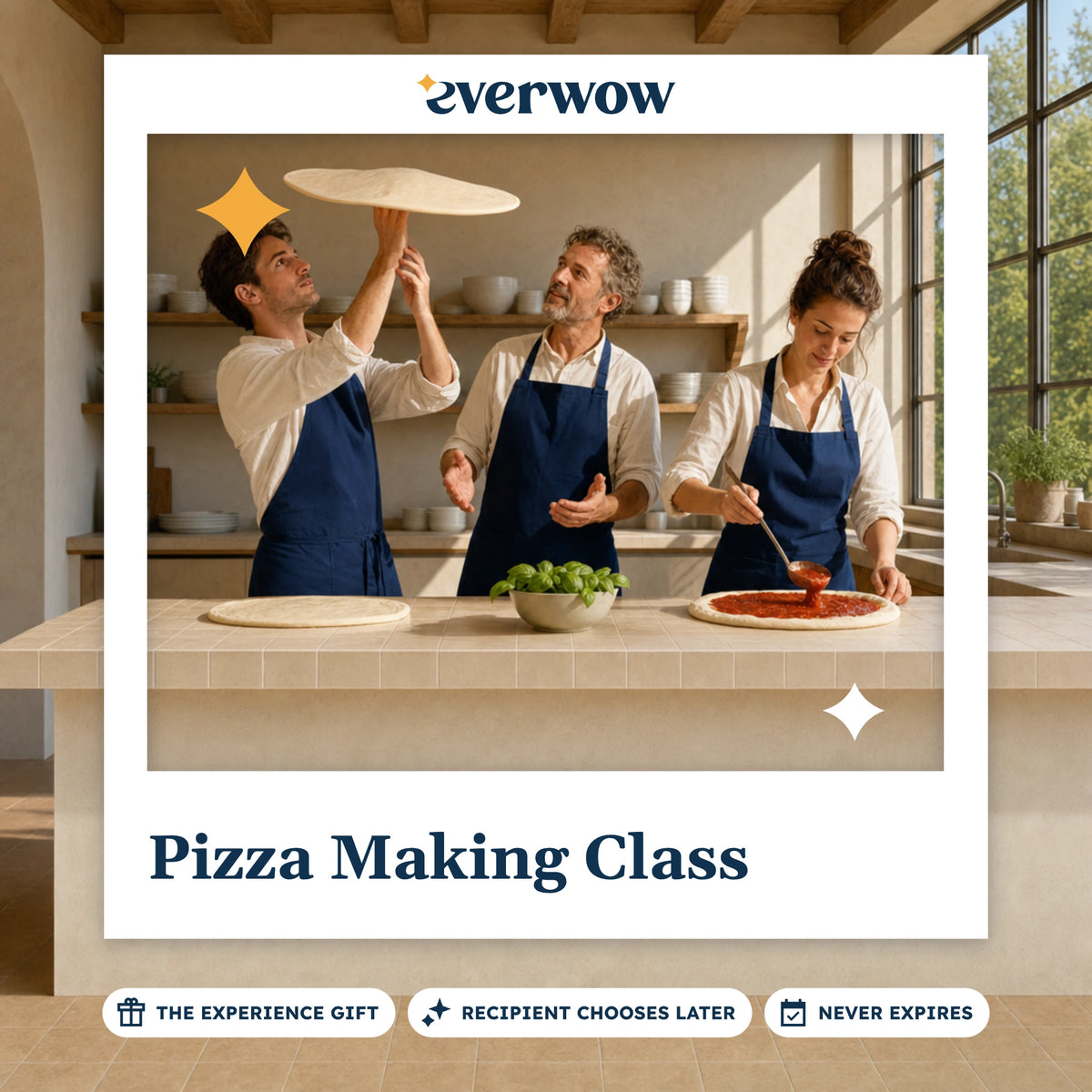 Everwow Pizza Making Class experience gift photo in a frame, dough spinning in class