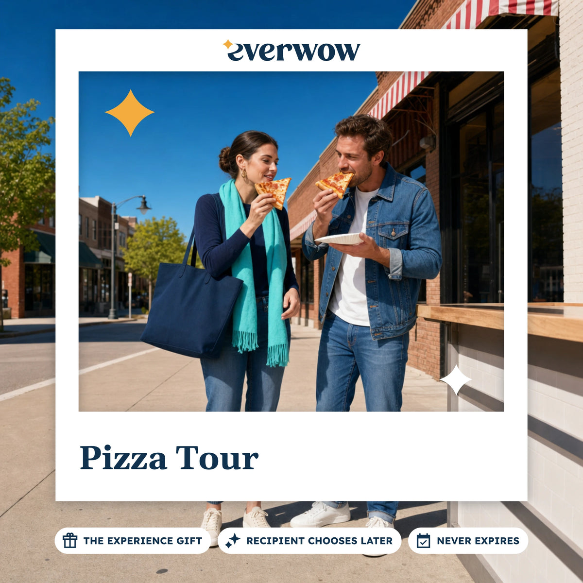 Everwow Pizza Tour experience gift photo in a frame, folded slices on a sidewalk