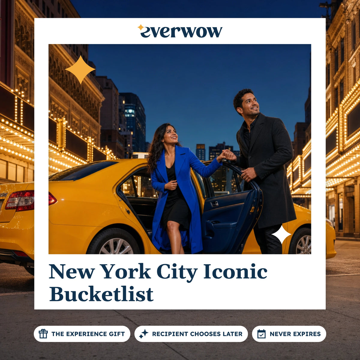Everwow New York City Iconic Bucketlist experience gift photo in a frame, taxi arrival at dusk